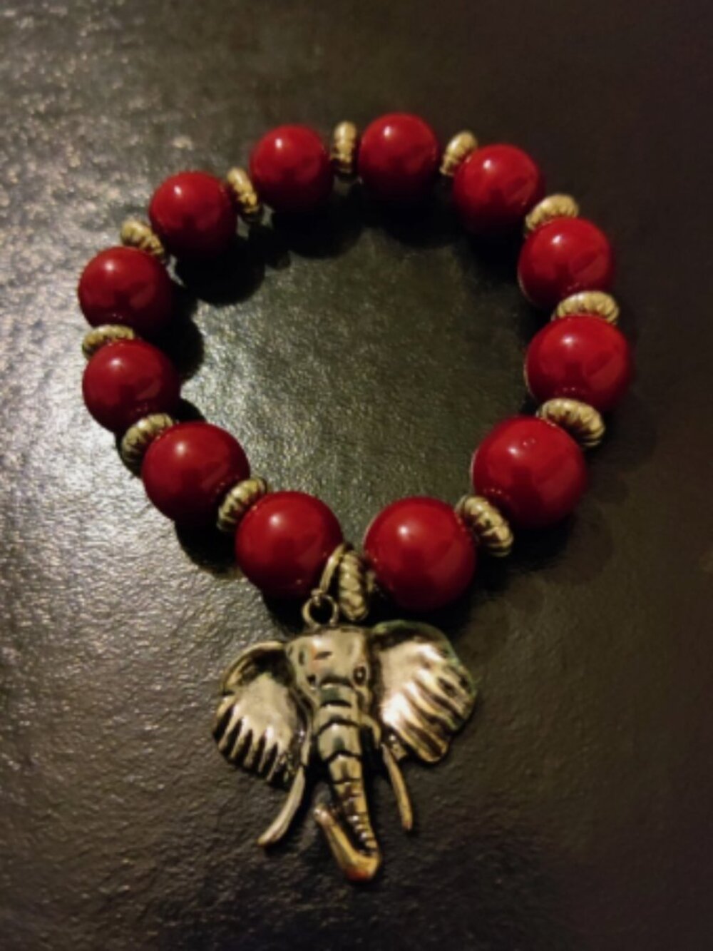 Elephant Red Beaded Charm Bracelet!! Really Nice Look At Pics!!